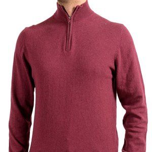 Pierre Balmain Men's Burgundy Wool Cashmere 1/3 Zip Pullover Sweater
